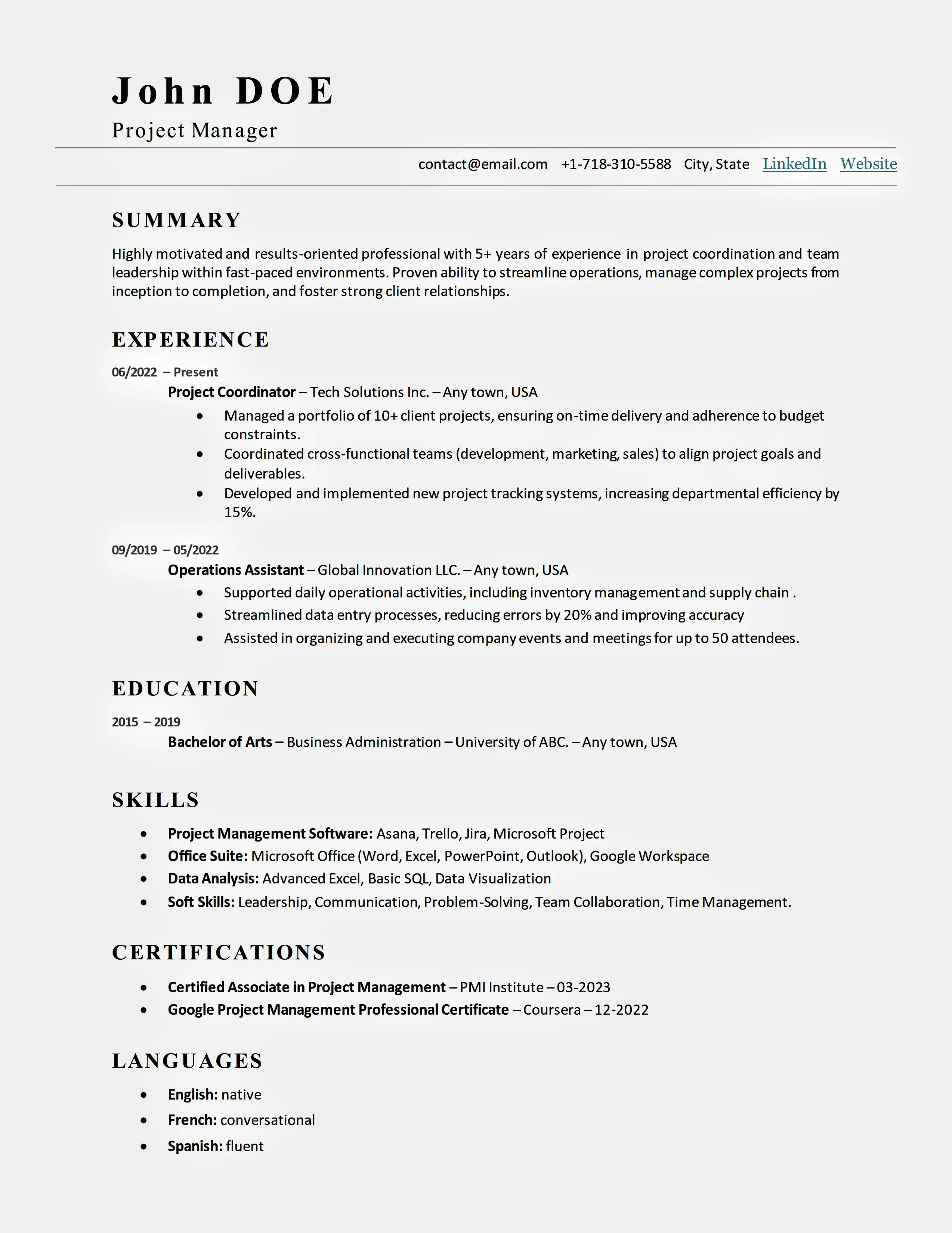 Professional and well structured ATS resume